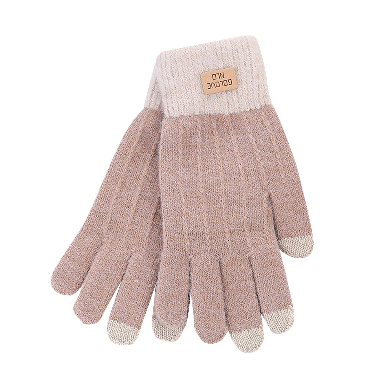 Strickhandschuhe Damen Winter Thicken Plus Wollhandschuh Winddicht Stricken Outdoor-Männer Touch-Bildschirm samt Damenhandschuh Weisse Handschuhe Hochzeit (Beige, One Size) von Generic