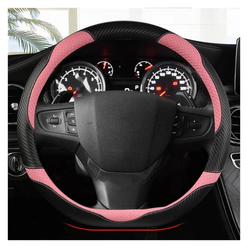 Stuurhoes Carbon Faser + Leder Auto Lenkrad Abdeckung D Form für Peugeot 508 2010 2011 2012 2013 2014 2015 2016 Auto Zubehör Stuurhoes Auto's(PINK) von Generic