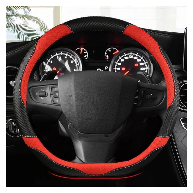 Stuurhoes Carbon Faser + Leder Auto Lenkrad Abdeckung D Form für Peugeot 508 2010 2011 2012 2013 2014 2015 2016 Auto Zubehör Stuurhoes Auto's(Rot) von Generic