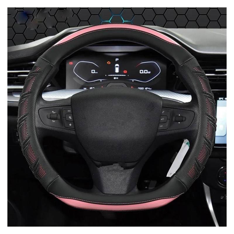 Stuurhoes D förmiger Auto Lenkradbezug für Peugeot 408 2014 2015 2016 2017 2018 2019 für Traveller 2016 2017 2018 2019 Stuurhoes Auto's(PINK) von Generic