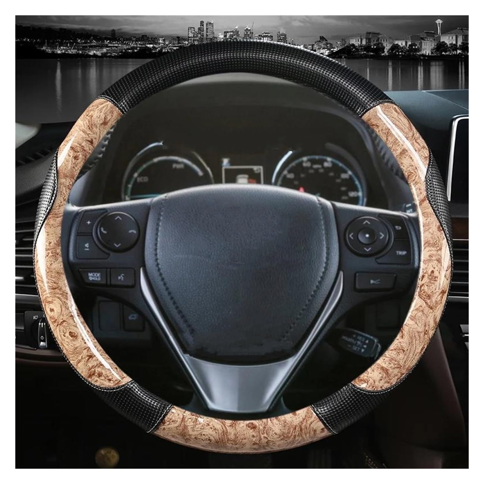 Stuurhoes Mahagoni Holzmaserung Auto Lenkradbezug für Suzuki für Swift 2011–2016 für Vitara 2015–201 für Celerio 2015–2019 für S-Cross 2013–2019 Stuurhoes Auto's(Beige) von Generic