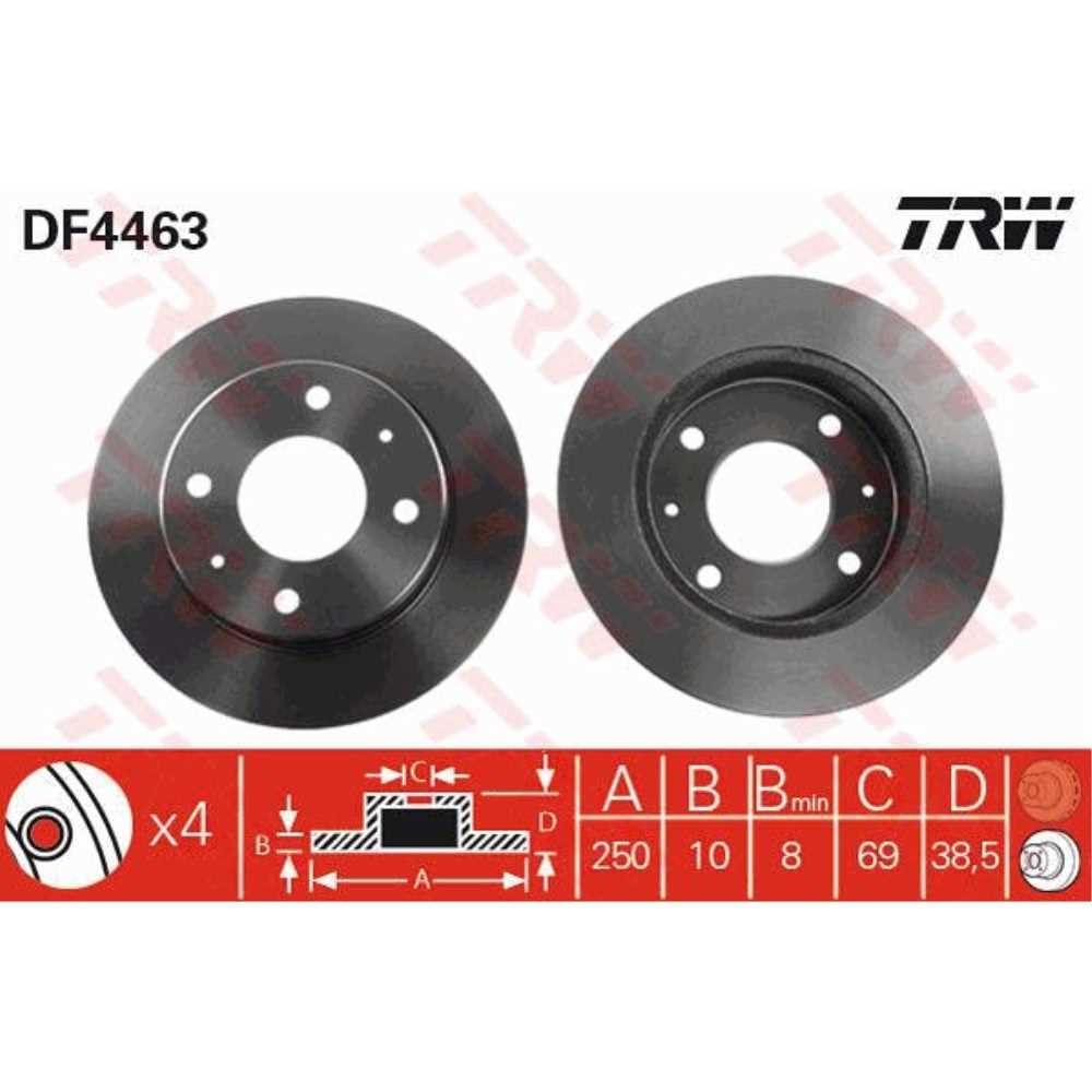 TRW Bremsen Set Bremsscheiben Scheibenbremsen Ø250 Voll hinten + Bremsbeläge Bremsklötze für Colt VI Forfour von Generic