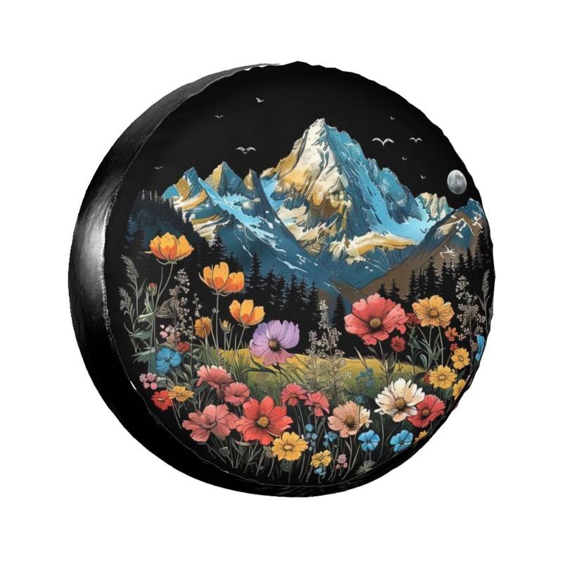 Tire Cover Berge Abenteuer Blumen Spare Tire Cover Universal Ersatzradabdeckung Passend Schutzbezug Für Geländewagen Viele Fahrzeug Ersatzradreifen 15 inch von Generic