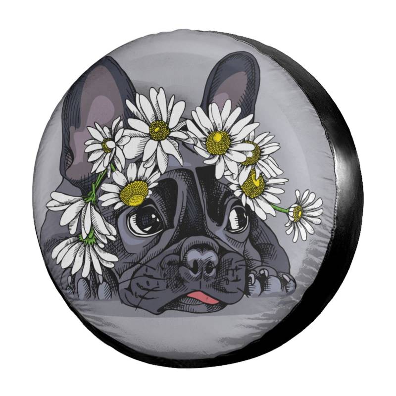 Tire Cover Französische Bulldogge Ersatzradabdeckung Staubdicht Schutzbezug Mit Kordelzug Autoreifen Tasche Für Geländewagen Wohnmobile 4 Saison 14 inch von Generic