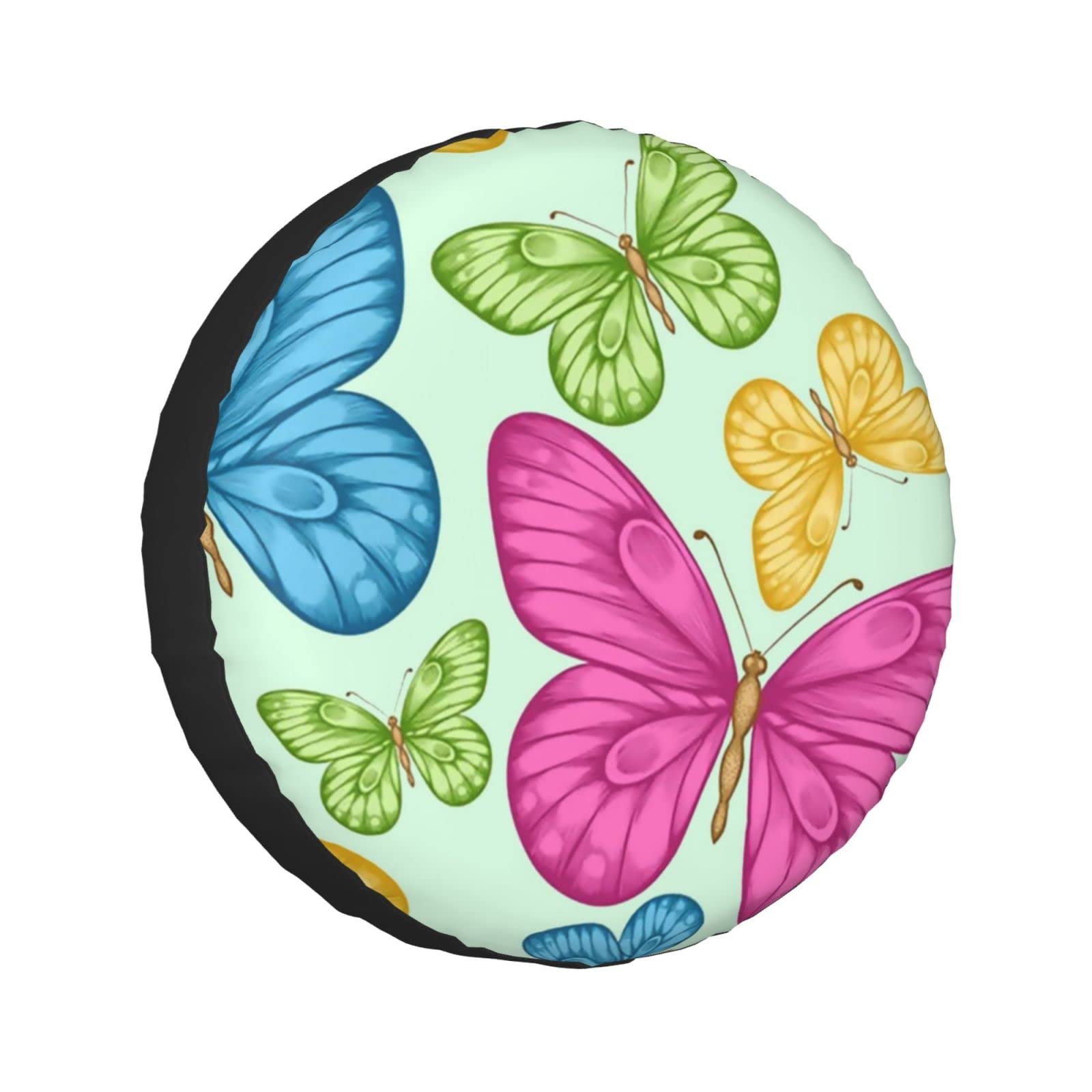 Tyre Cover Grüne Blume Fliegender Schmetterling Ersatzrad Abdeckung Sichere Aufbewahrung Reserveradabdeckung Sauberen Transport Radschutz Für SUV, Wohnwagen, Auto 14" von Generic