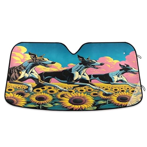 Universal Sonnenblende DREI Dogs Laufen Auf Einem Sonnenblumenfeld Einfache Lagerung Windschutzscheibenabdeckung Sonnenschutz Autoscheibenabdeckung Abdeckung Für Fahrzeuge M Universal Sonnenblende DREI Dogs Laufen Auf Einem Sonnenblumenfeld Einfache Lagerung Windschutzscheibenabdeckung Sonnenschutz Autoscheibenabdeckung Abdeckung Für Fahrzeuge M von Generic