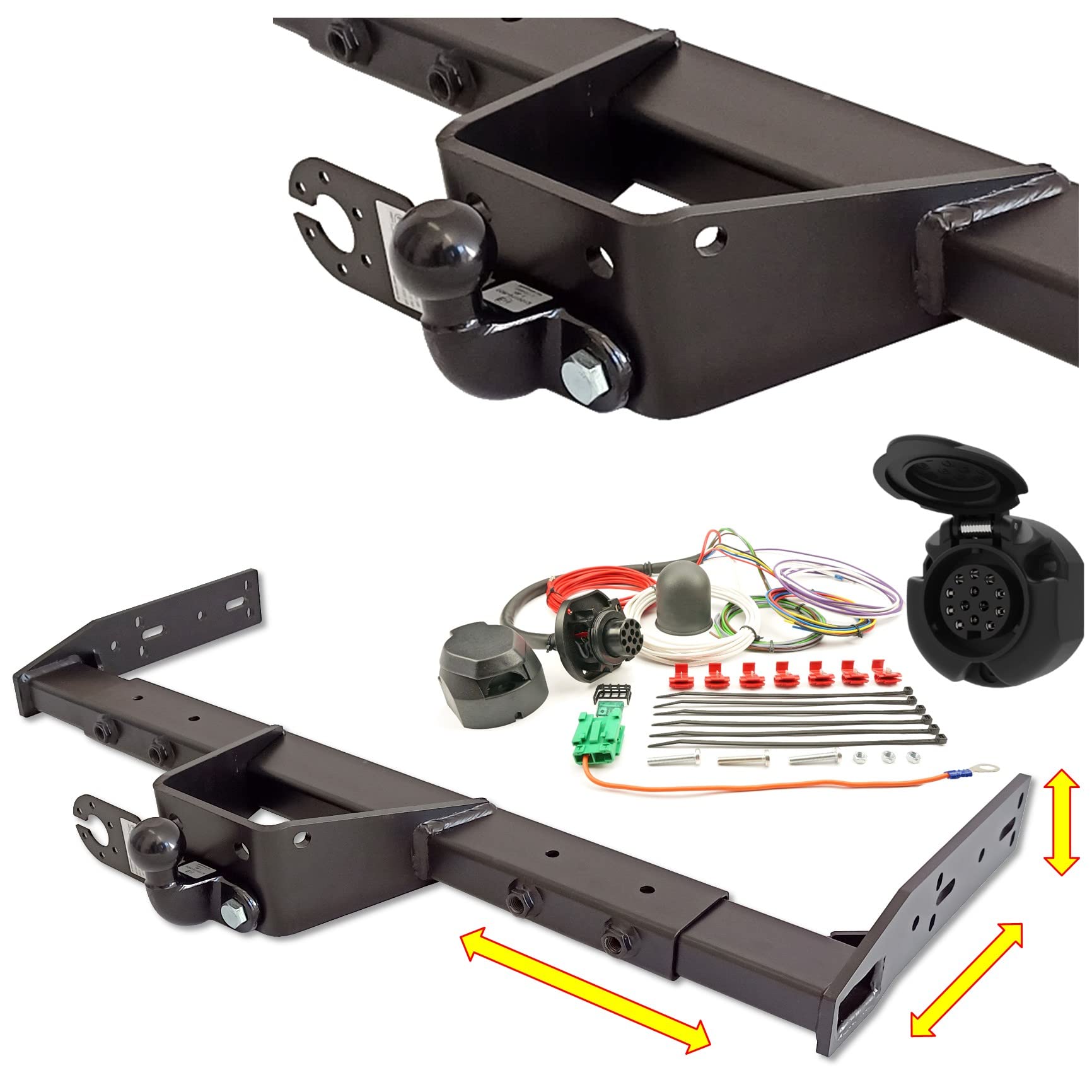 Universal Variable Anhängerkupplung - starr und abnehmbar AHK - für Wohnmobil, Reisemobil, Abschleppwagen, Kofferaufbau, LBW (mit Anschraubplatte (2-Loch), Elektrosatz 13 polig ohne Steuergerät) von Generic