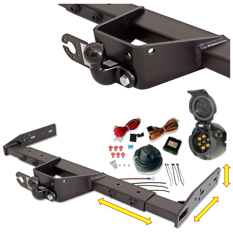 Universal Variable Anhängerkupplung - starr und abnehmbar AHK - für Wohnmobil, Reisemobil, Abschleppwagen, Kofferaufbau, LBW (mit Anschraubplatte (2-Loch), Elektrosatz 7 polig mit Steuergerät) von Generic
