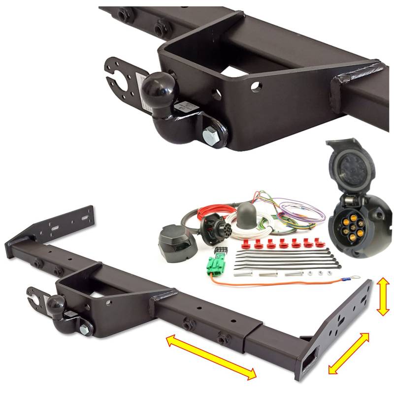 Universal Variable Anhängerkupplung - starr und abnehmbar AHK - für Wohnmobil, Reisemobil, Abschleppwagen, Kofferaufbau, LBW (mit Anschraubplatte (2-Loch), Elektrosatz 7 polig ohne Steuergerät) von Generic