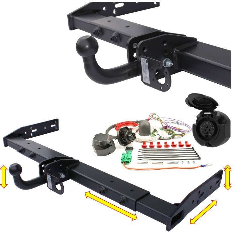 Universal Variable Anhängerkupplung - starr und abnehmbar AHK - für Wohnmobil, Reisemobil, Abschleppwagen, Kofferaufbau, LBW (mit Kugelstange, Elektrosatz 13 polig ohne Steuergerät) von Generic
