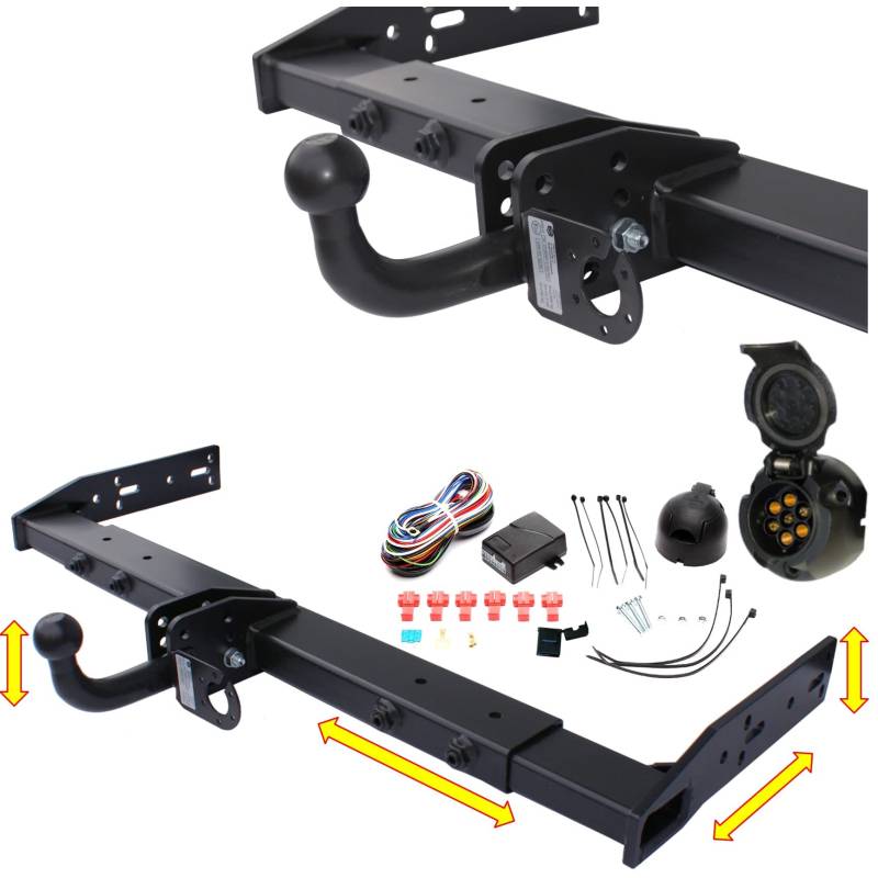 Universal Variable Anhängerkupplung - starr und abnehmbar AHK - für Wohnmobil, Reisemobil, Abschleppwagen, Kofferaufbau, LBW (mit Kugelstange, Elektrosatz 7 polig mit Steuergerät) von Generic