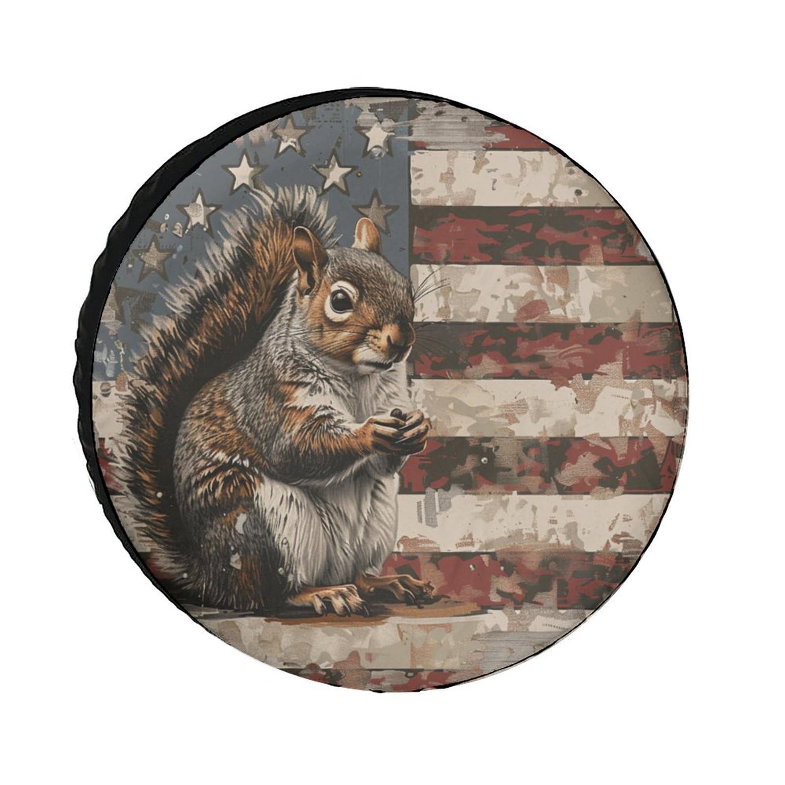 Vintage Usa Amerikanische Flagge Eichhörnchen Reifencover Staubdicht Radreifenabdeckung Wasserdicht Reserveradabdeckung Universal Für LKW Rv Wohnmobil 14Inch von Generic