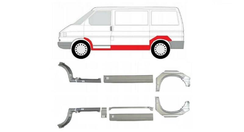 Powerwelde Volkswagen T4 Kurz und Mittel Reparaturblech Schweller Set L+R, Grau, verzinktes Blech, Radlaufblech, Türschweller, Schiebetür Blech von Generic