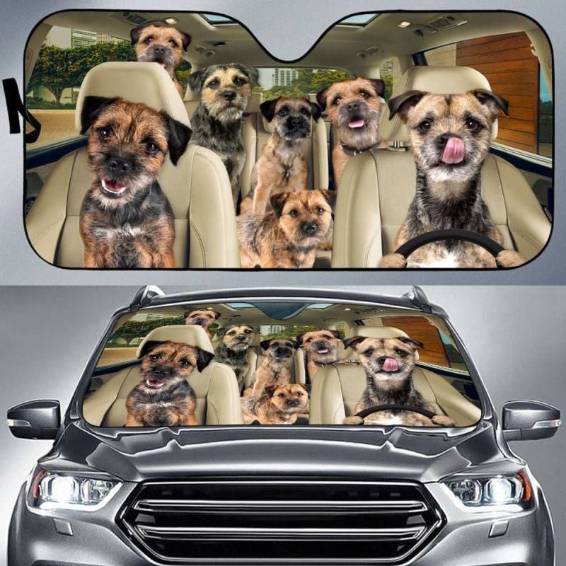 Wärme Sonnenblendenschutz Border Terrier Hunde Border Terrier Hundefamilie Autofahren Windschutzscheibenabdeckung Faltbare Auto-Sonnenschutz Schützt Vor Hitze Scheibenabdeckung Auto 76x140cm von Generic