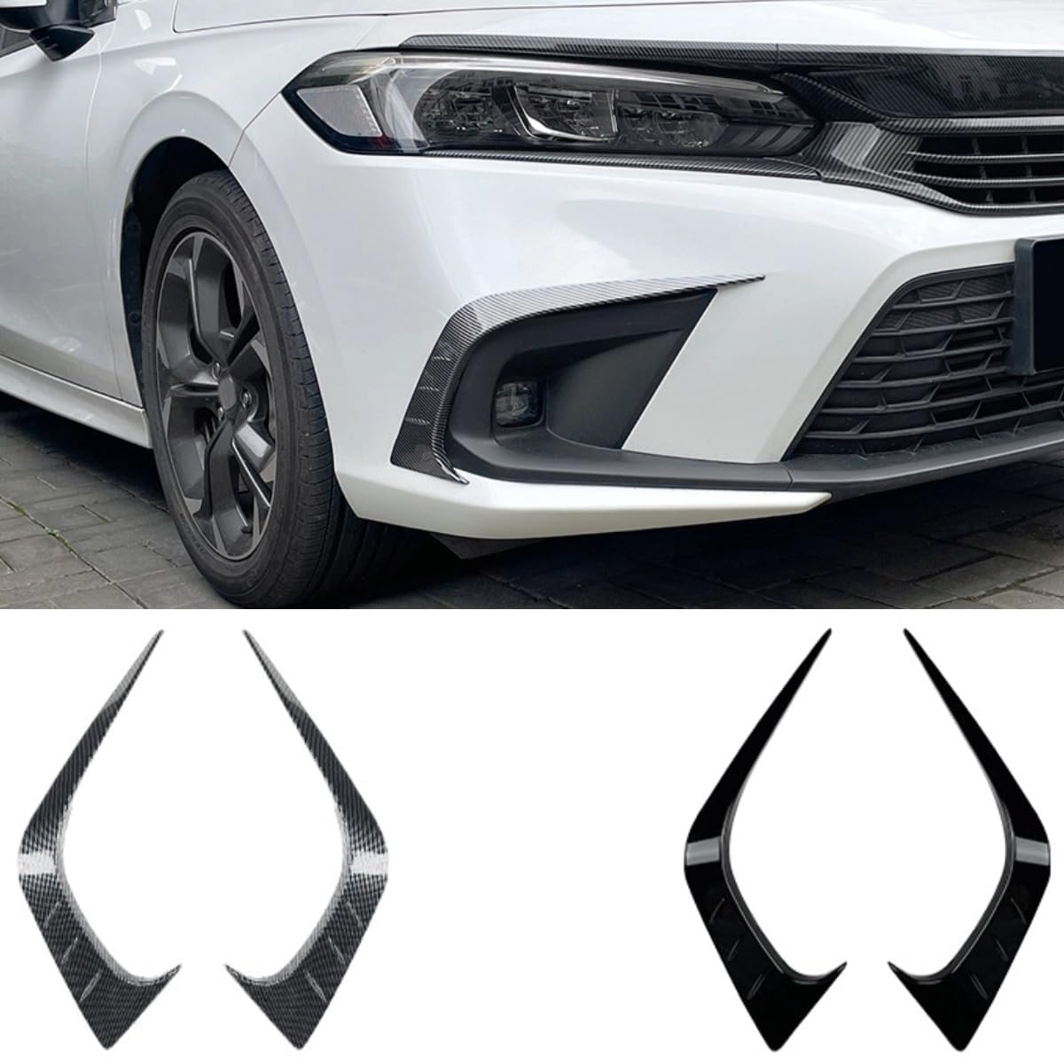 Windmesser Spoiler Tuning Air Blade Frontstoßstange Seitensplitter für Honda Civic 11. Generation 2021+ Karosserie-Kit Autozubehör (Carbonfaser-Optik) von Generic