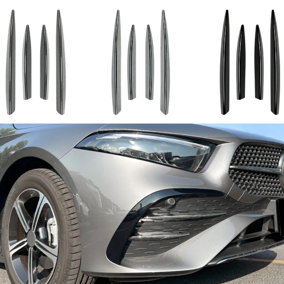 Windmesser Spoiler Tuning Air Blade Kompatibel mit Mercedes Benz A-Klasse W177 A200 A35 AMG 2023+ Karosserie Kit Frontstoßstange Seitensplitter Autozubehör (Glänzend Schwarz) von Generic