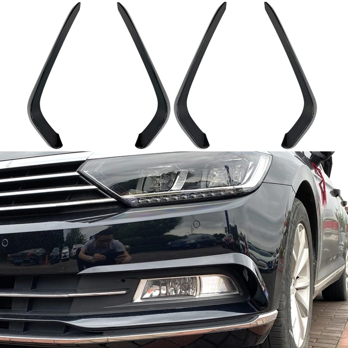 Windmesser Spoiler Tuning Air Blade Kompatibel mit VW Passat B8 Karosserie Kit Frontstoßstange Seitensplitter Zubehör (Glänzend Schwarz) von Generic