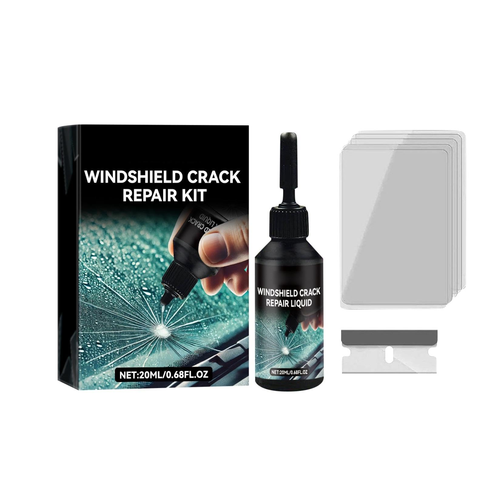 Windschutzscheibe Reparaturset, Verbesserter Glas Reparatur Flüssigkeit mit, Glas Reparatur Set zur Reparatur von Kratzern, Löchern, Spinnennetzen, Rissen und Sternförmigen Rissen (20ml) von Generic