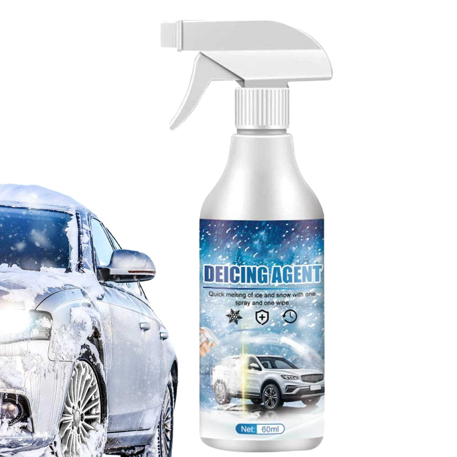 Windschutzscheiben-Spray-Eiser – 60 ml, leistungsstarker, schnell schmelzender Schneereiniger, Eis-Windschutzscheiben-Spray | Autozubehör zum sofortigen Schmelzen von Eis auf Glas, Eisspray für Auto-W von Generic