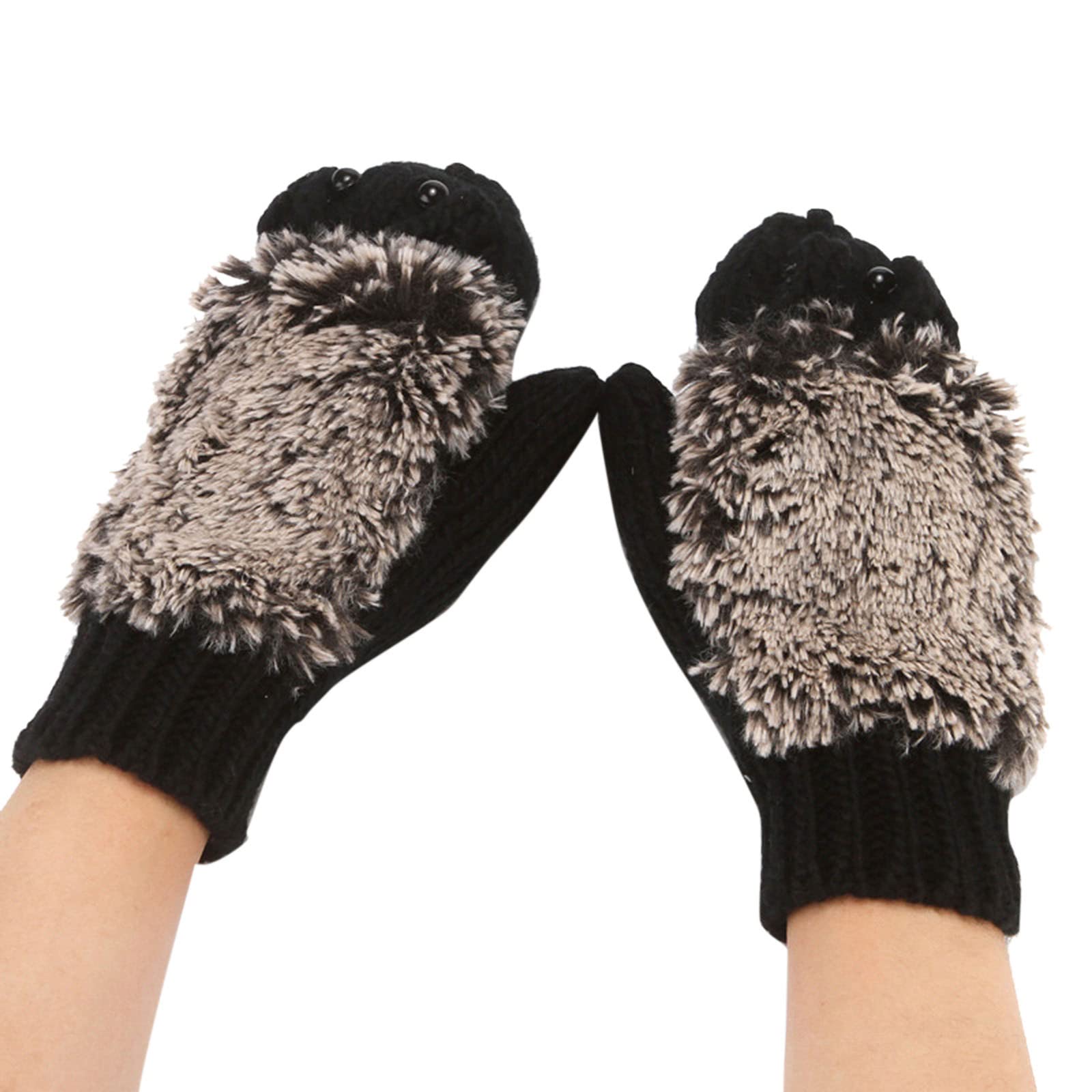 Wintermode warme Strickhandschuhe verdickte und Samtkopf-Igel-Handschuhe Lederhandschuhe Fingerlos Schwarz (Black, One Size) von Generic