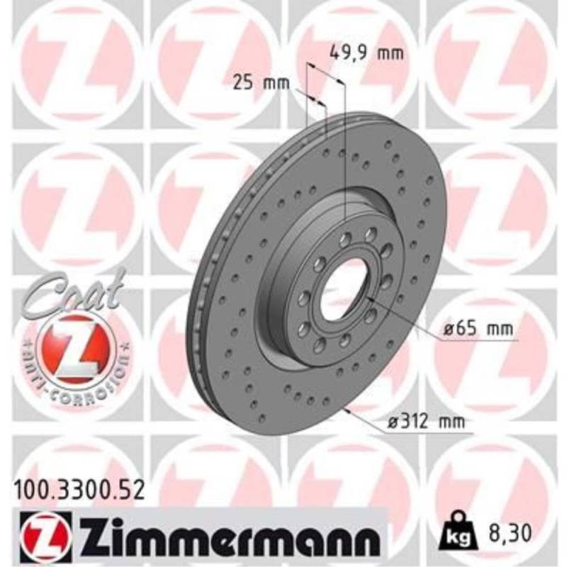 ZIMMERMANN Bremsen Set Bremsscheiben Scheibenbremsen Ø312 belüftet beschichtet vorne + Bremsbeläge Bremsklötze für Passat Variant T-ROC Tiguan Golf VII Touran Arteon Combi von Generic