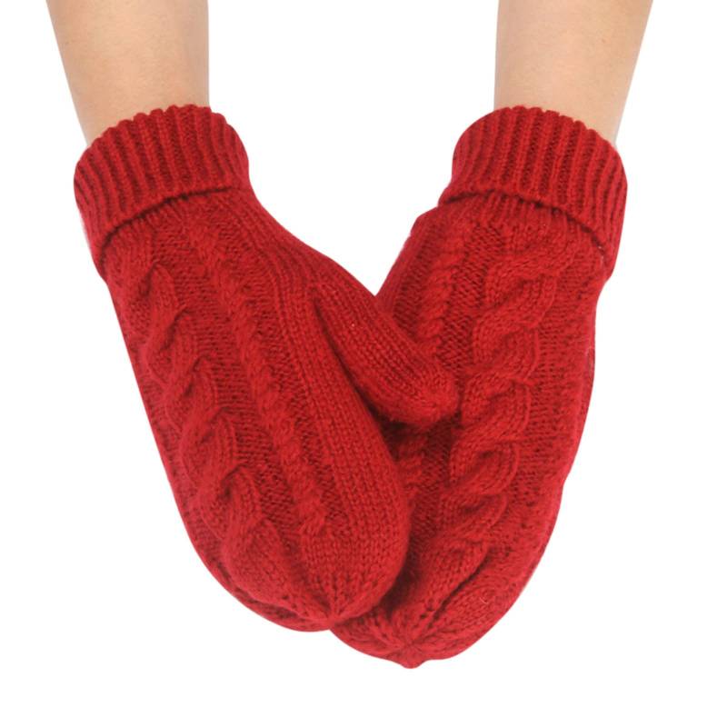 einfarbig gestrickt winddicht warm verdickte Handschuhe Handschuhe Winter Damen Schwarz (Red, One Size) von Generic