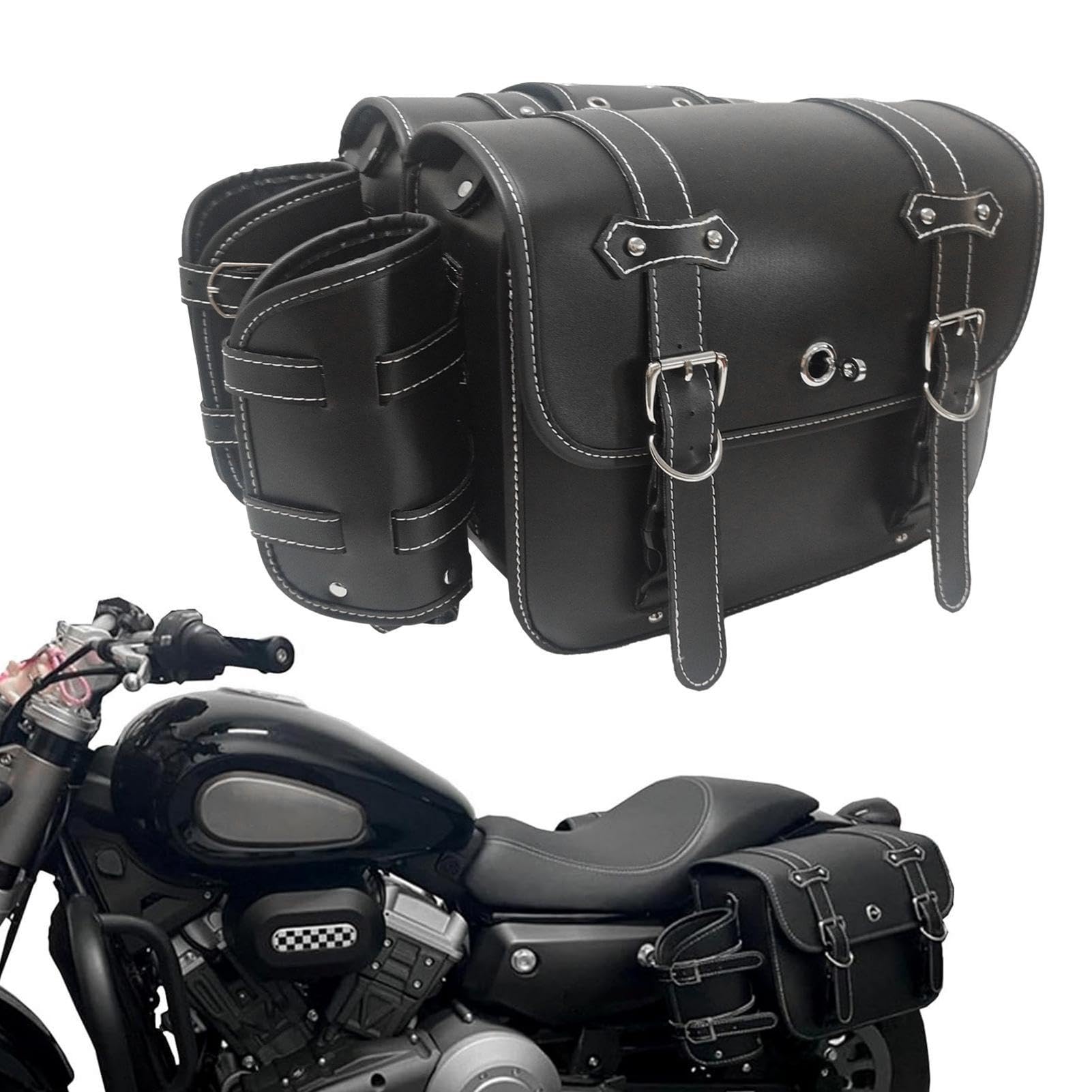 Genérico Motorrad-Seitentasche, seitliche Gepäcktaschen aus PU-Leder, mit Becherhalter, 2 x Getriebetaschen, wasserdichter Organizer, Motorradzubehör von Genérico