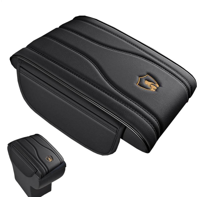 Auto Armrest Cushion, Leder Konsolenkissen, Anti-Kratzer-Ellenbogen-Platte, Raumfahrt mit Aufbewahrungstaschen, (32 x 19 cm, schwarz), perfekt für die meisten Fahrzeugmodelle von Générique