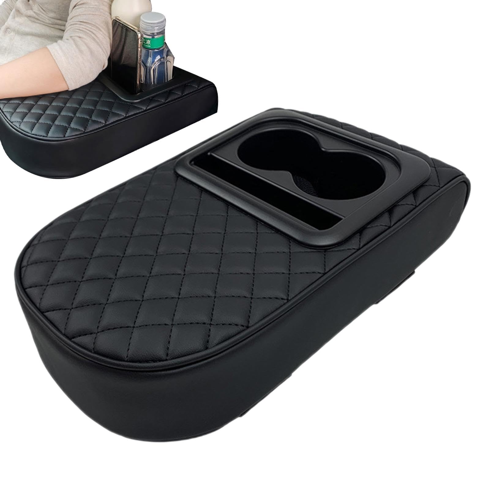 Auto-Armrest Cushion, Mittelkonsole Elbow Halterung mit Aufbewahrungsbox & Cup Holder, 35 x 21 x 7,5 cm/13,78 x 8,27 x 2,95 Zoll, Multifunktionaler Auto-Armrest Organizer, Superfasermuster von Générique