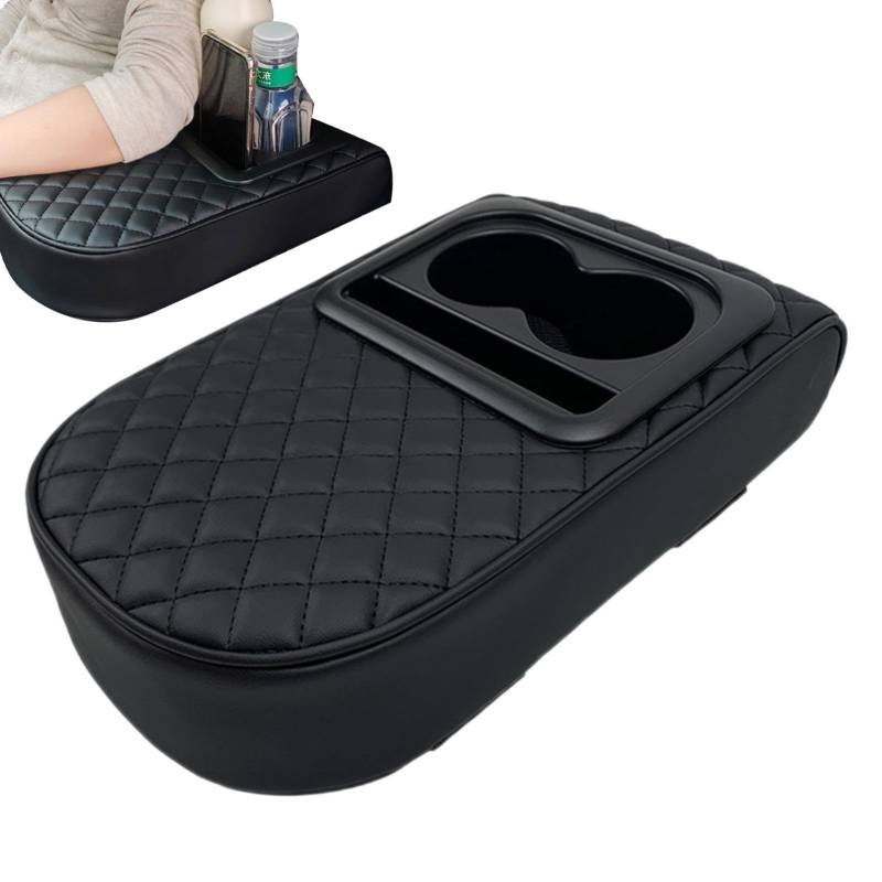 Auto-Armrest Cushion, Mittelkonsole Elbow Halterung mit Aufbewahrungsbox & Cup Holder, 35 x 21 x 7,5 cm/13,78 x 8,27 x 2,95 Zoll, Multifunktionaler Auto-Armrest Organizer, Superfasermuster von Générique