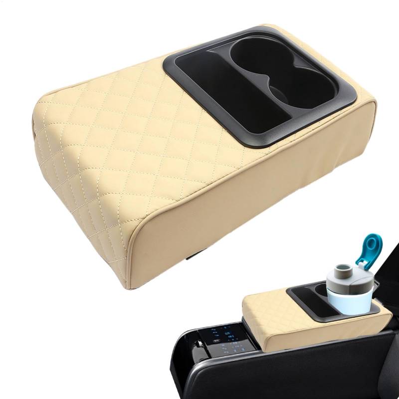 Auto Center Konsole, Armrest Pillow Cushion, Booster Cover, Waterproof Leather Design, Integrated Cup Holder, Ideal for Protecting Vehicle Armrest Box & Car Decorations von Générique