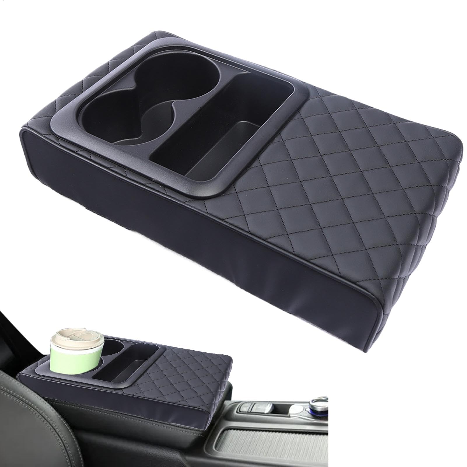 Auto Center Konsole, Armrest Pillow Cushion, Booster Cover, Waterproof Leather Design, Integrated Cup Holder, Ideal for Protecting Vehicle Armrest Box & Car Decorations von Générique