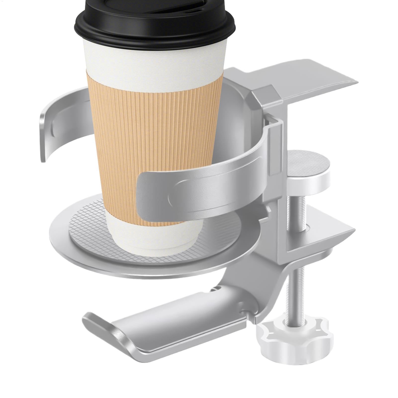 Cup Holder für Schreibtisch, 2-in-1 Becherhalter, Headphone Hanger, Aluminiumlegierung, Silikonmaterial, Klammer, 360° drehbar, Game-Zubehör, Anti-Spill Coffee, platzsparend von Générique