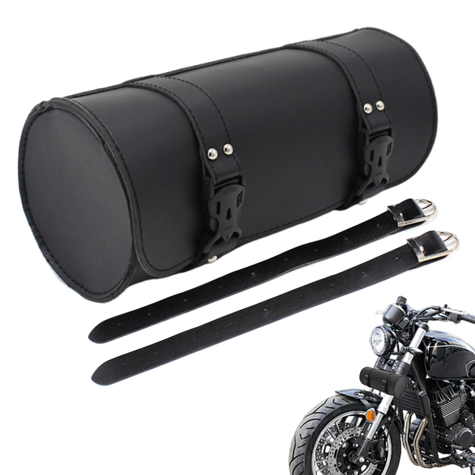 Générique Motorrad Handlebar Bag PU Leather Roll Bag Waterproof Dirty Saddlebags Tool Vintage Pouch with Straps for Water Bottles Gloves Sunglasses, Stylish Motorcycle Storage Solution von Générique