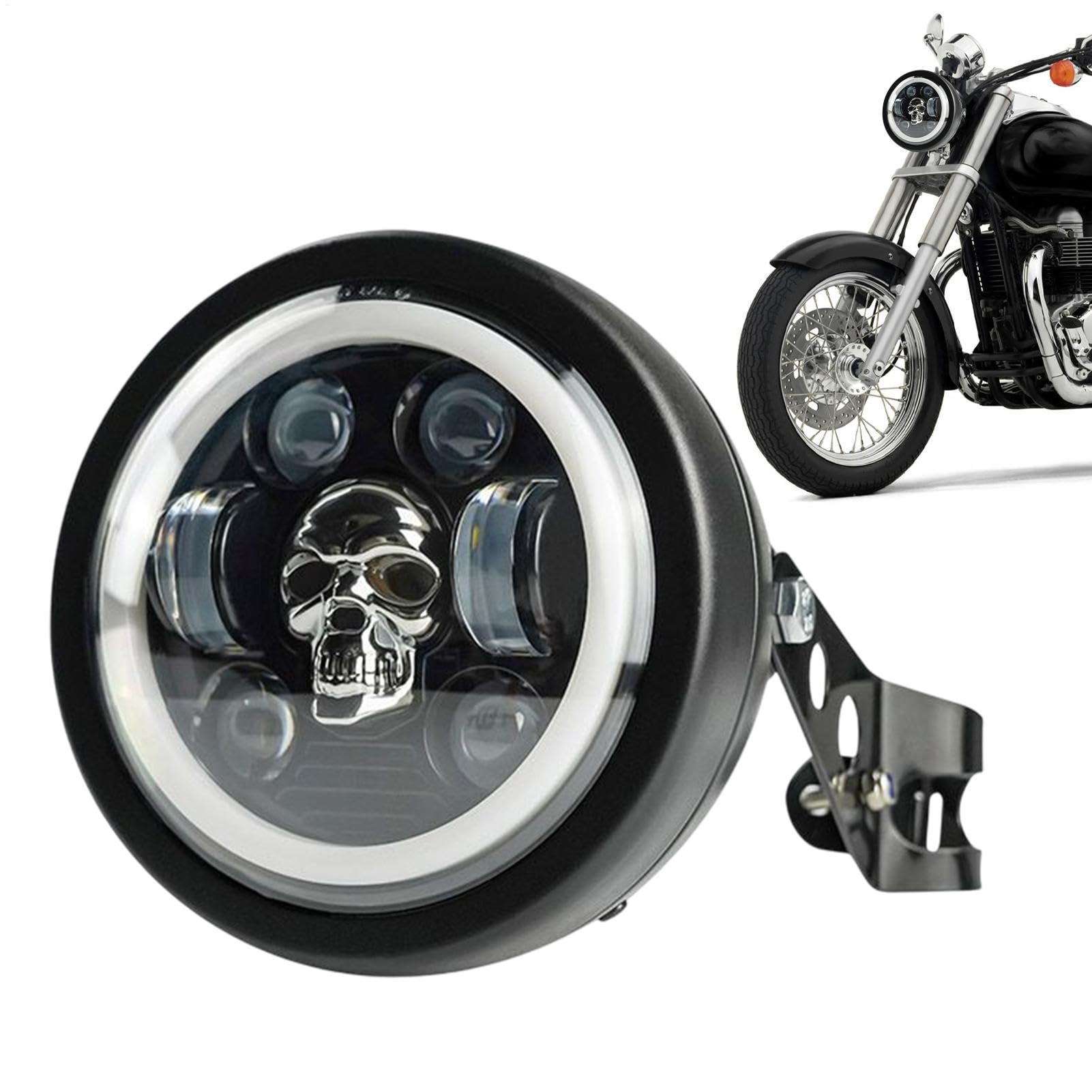 Générique Motorrad-Scheinwerfer, wasserdicht, rund, super hell, Farbwechsel Offroad-Headlight, Design für Motorräder, Offroad-Fahrräder und Nachtfahrten 6,3 Zoll von Générique