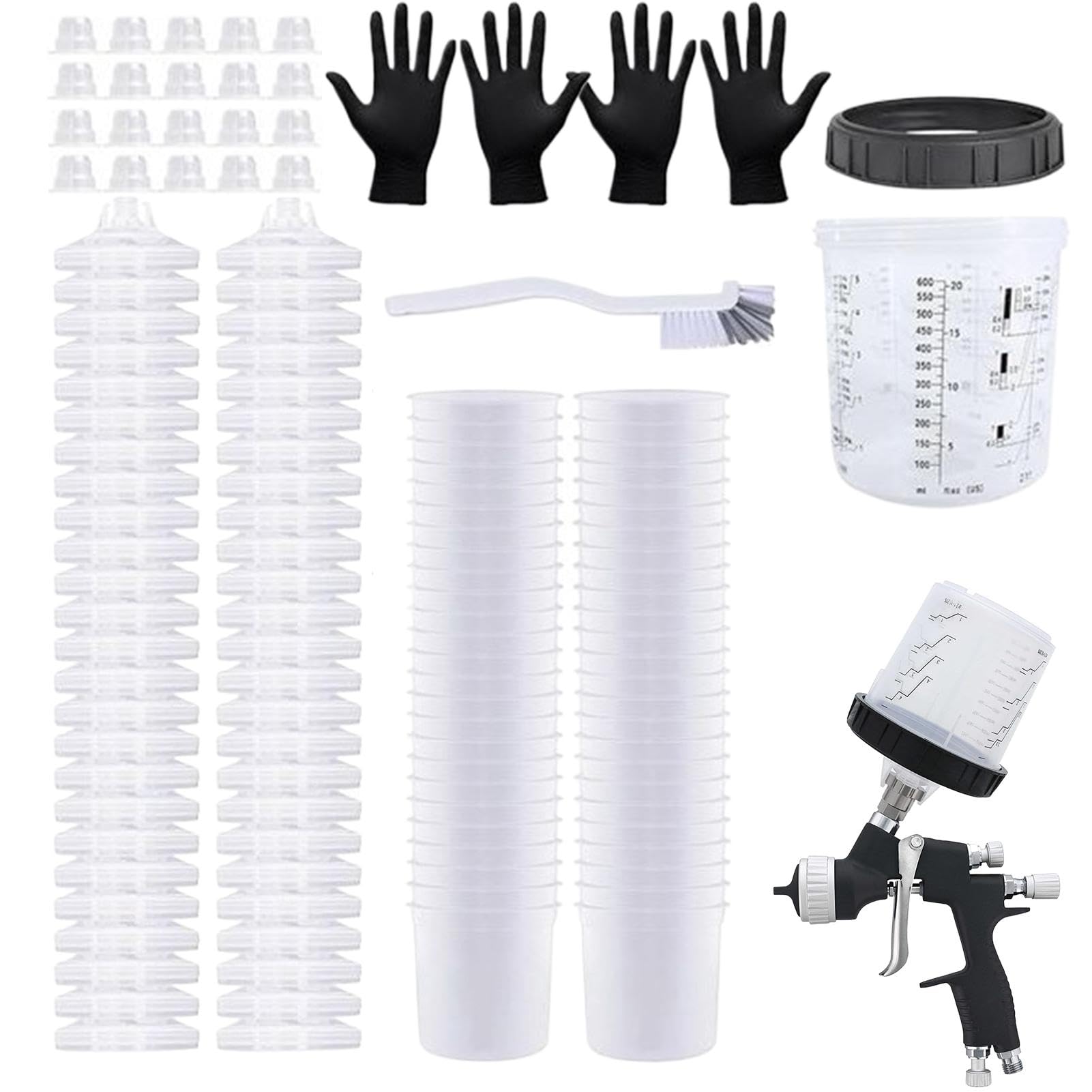 Komplettes Lack-Spray-Set, 600 ml Hard Cup, 50 Greaseproof Liners, Lids, Plugs, Gloves and Brush for Easy Cleanup, Convenient and Efficient, 1 TB 2 cm, Weiß von Générique