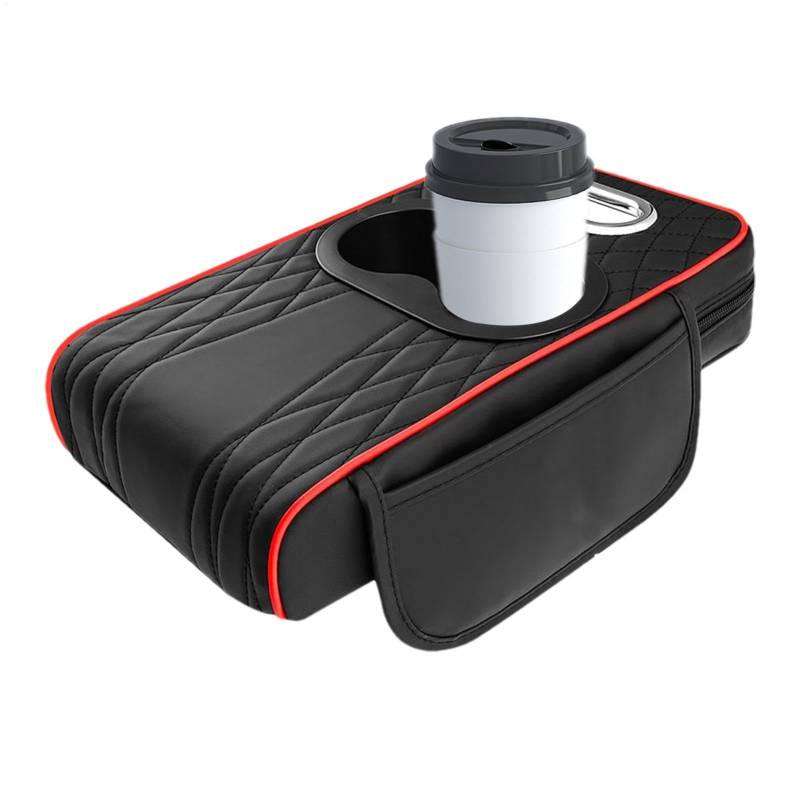 Multifunktionales Auto-Armstützkissen, Automotive Center Konsole Booster Pad mit Cup Holder und Stoffbox, Sturdy Comfortable Armrest, Car Armrest für Limousine und Wohnwagen von Générique