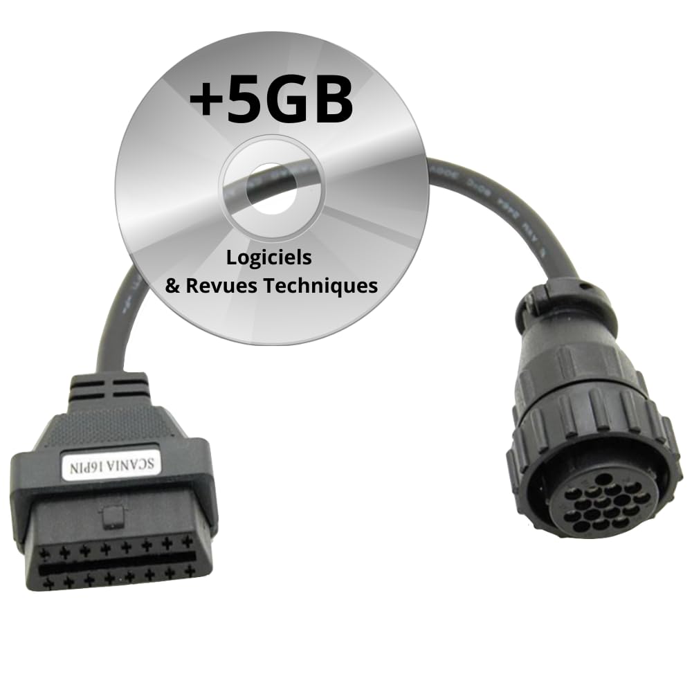 OBD2-Adapter für Auto-Diagnosekoffer | kompatibel mit Scania | 16 Pin OBD2 auf 12 Pin | 5 GB Diagnose-Software und technische Überprüfungen gratis von Générique