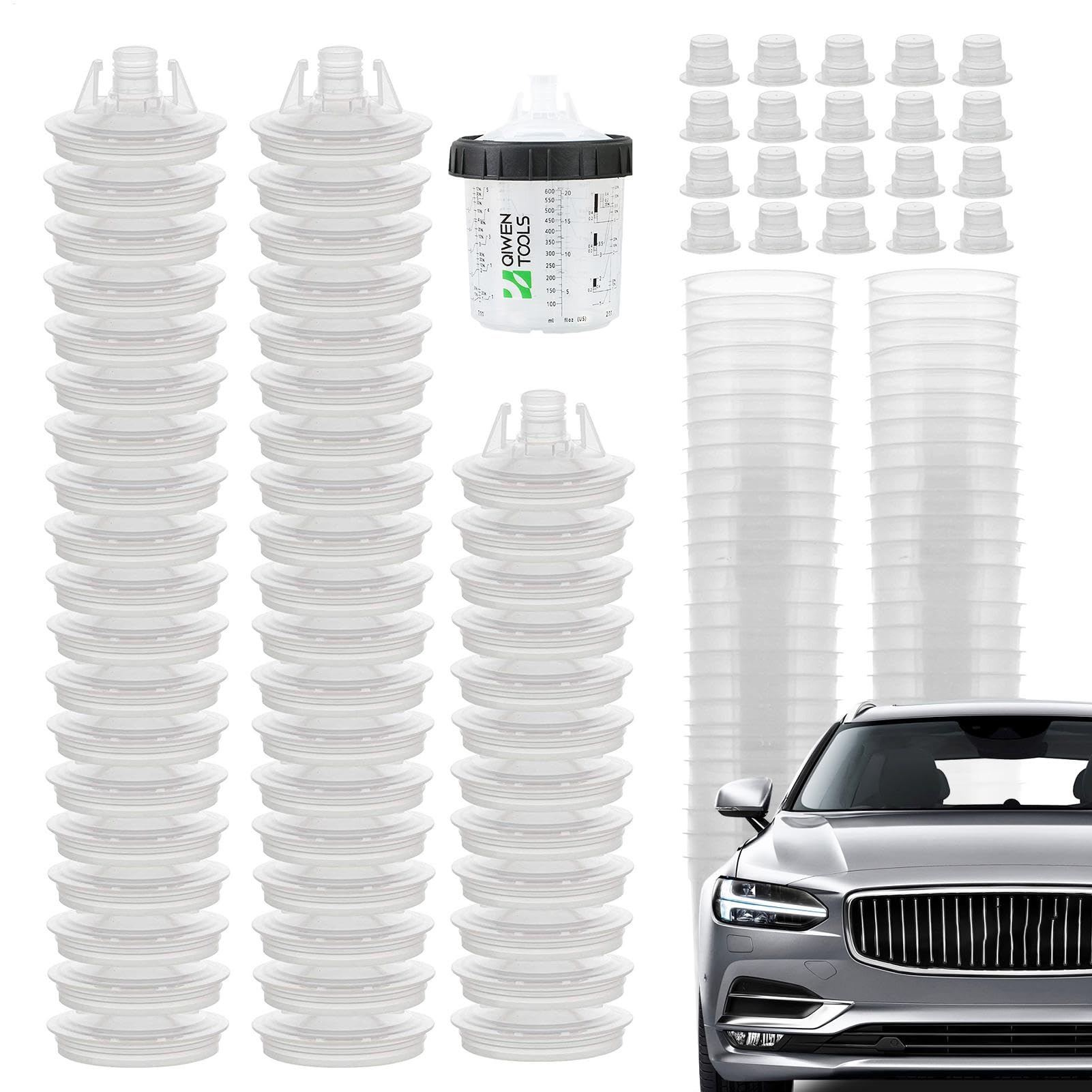 Paint System Hard Cup Kit, 50 Stück mit Aufsätzen, Sprühmischbecher, klare Skale für Automobilmalerei, Furniture Coating, Industrie & Lackprojekte von Générique