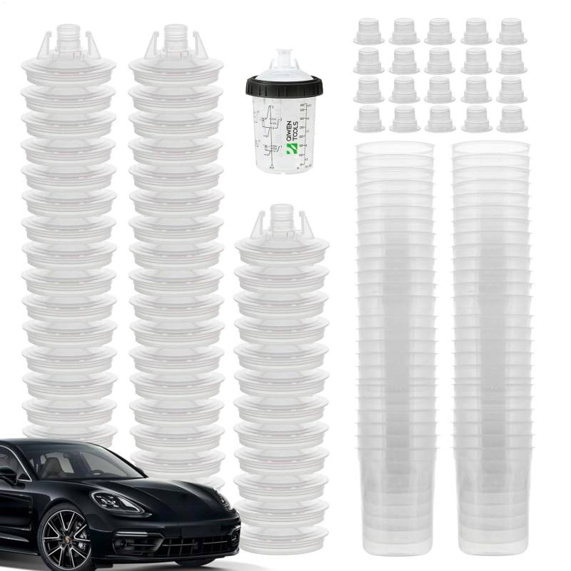 Paint System Hard Cup Kit, 50 Stück mit Aufsätzen, Sprühmischbecher, klare Skale für Automobilmalerei, Furniture Coating, Industrie & Lackprojekte von Générique