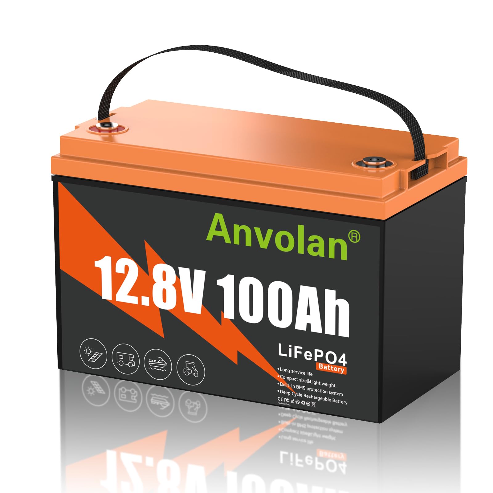 12V 100Ah LiFePO4 Batterie,Smart BMS Lithium Batterie,Niedrigtemperaturschutz,15000 Tiefzyklus,leichteres Gewicht,kleinere Größe, für Kajak, Wohnmobil, Camping,Solaranlage (12V 100Ah) von Generisch