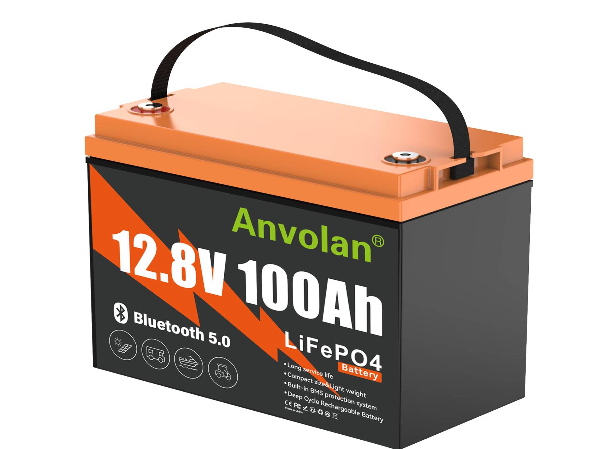 12V 100Ah LiFePO4 Batterie,Smart BMS Lithium Batterie,Niedrigtemperaturschutz,15000 Tiefzyklus,leichteres Gewicht,kleinere Größe, für Kajak, Wohnmobil, Camping,Solaranlage (12V 100Ah with Bluetooth) von Generisch