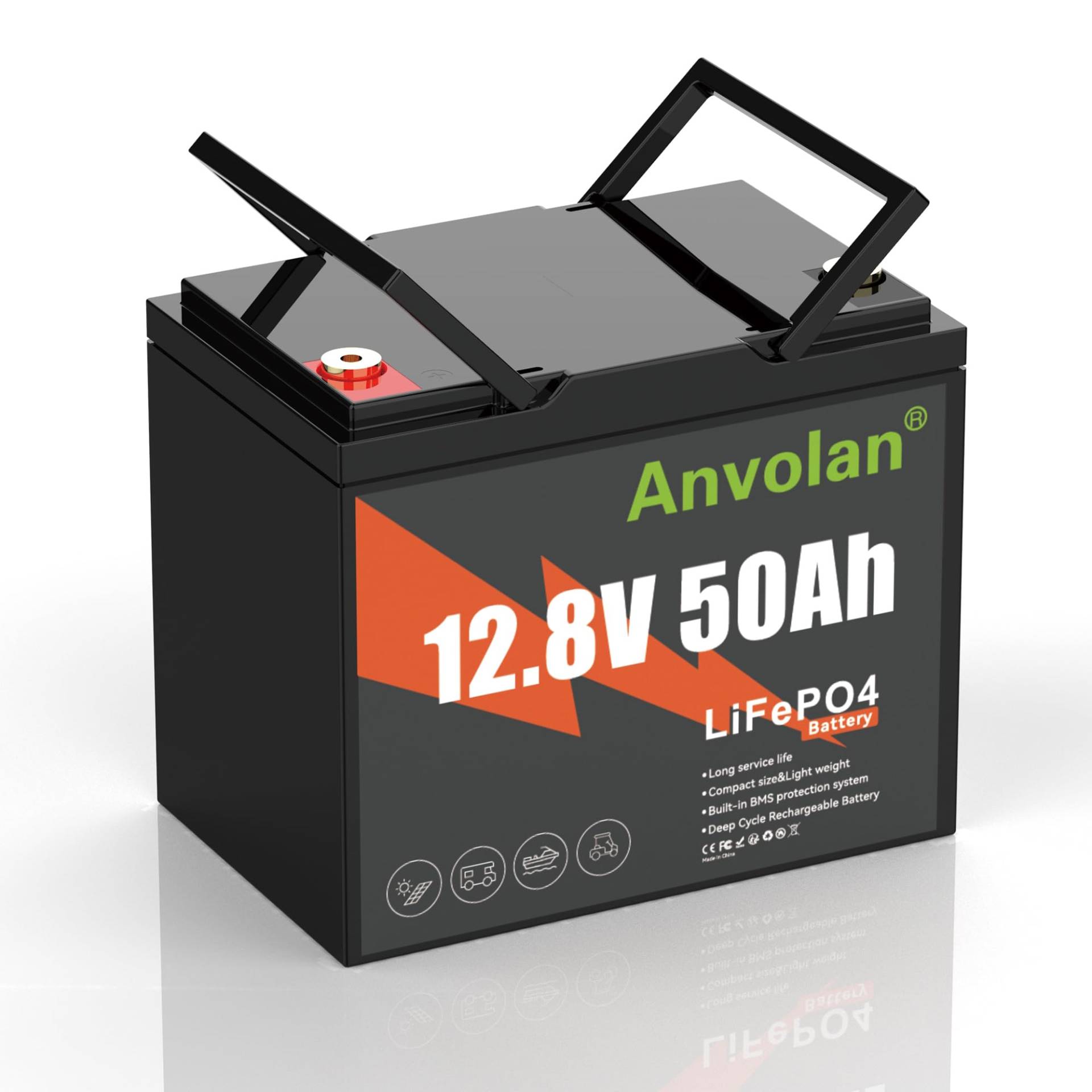 12V 100Ah LiFePO4 Batterie,Smart BMS Lithium Batterie,Niedrigtemperaturschutz,15000 Tiefzyklus,leichteres Gewicht,kleinere Größe, für Kajak, Wohnmobil, Camping,Solaranlage (12V 50Ah) von Generisch