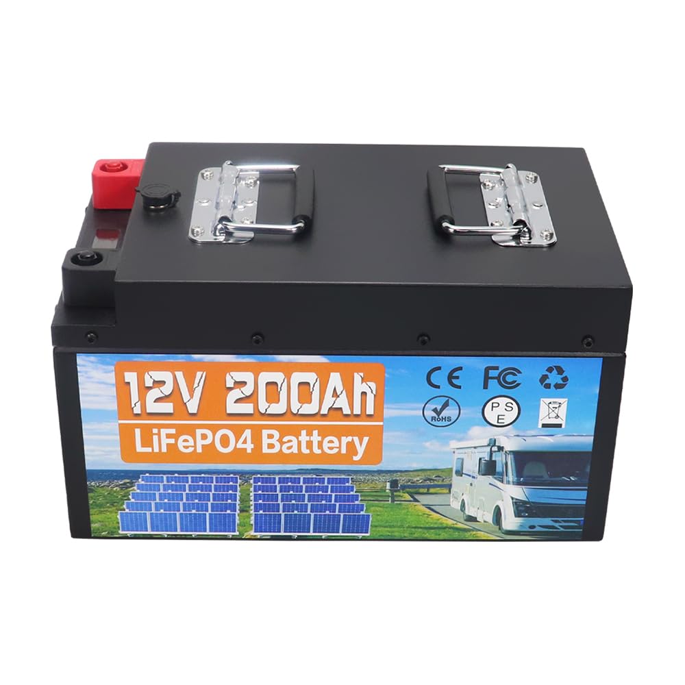 12V 200Ah LiFePO4 Batterie, 2560Wh Lithium Akku mit 100A BMS, Max. 15000 Zyklen Ladezyklen, Unterstützung in Serie/Parallelschaltung, Perfekter Ersatz für Blei-Säure für Wohnmobile, Solaranlage von Generisch