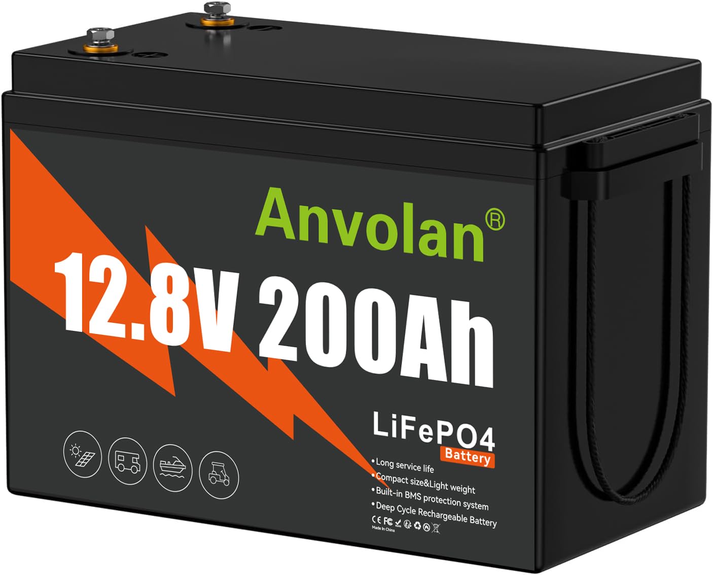 12V 200Ah LiFePO4 Lithium-Batterie, 2560Wh Max. Leistung, eingebautes 200A BMS, 10 Jahre Serive Life, 15000+ Zyklen, perfekt für RV Reisen, Boot, Trolling Motor, Solaranlage (12V 280Ah) von Generisch