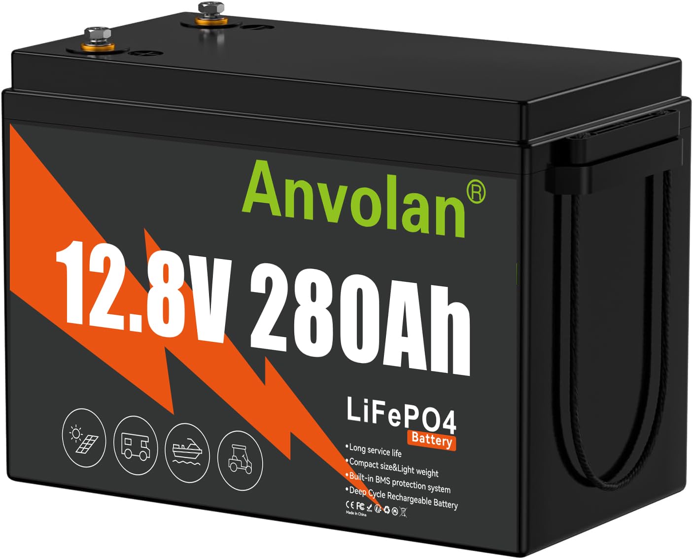 12V 200Ah LiFePO4 Lithium-Batterie, 2560Wh Max. Leistung, eingebautes 200A BMS, 10 Jahre Serive Life, 15000+ Zyklen, perfekt für RV Reisen, Boot, Trolling Motor, Solaranlage (12V 300Ah) von Generisch