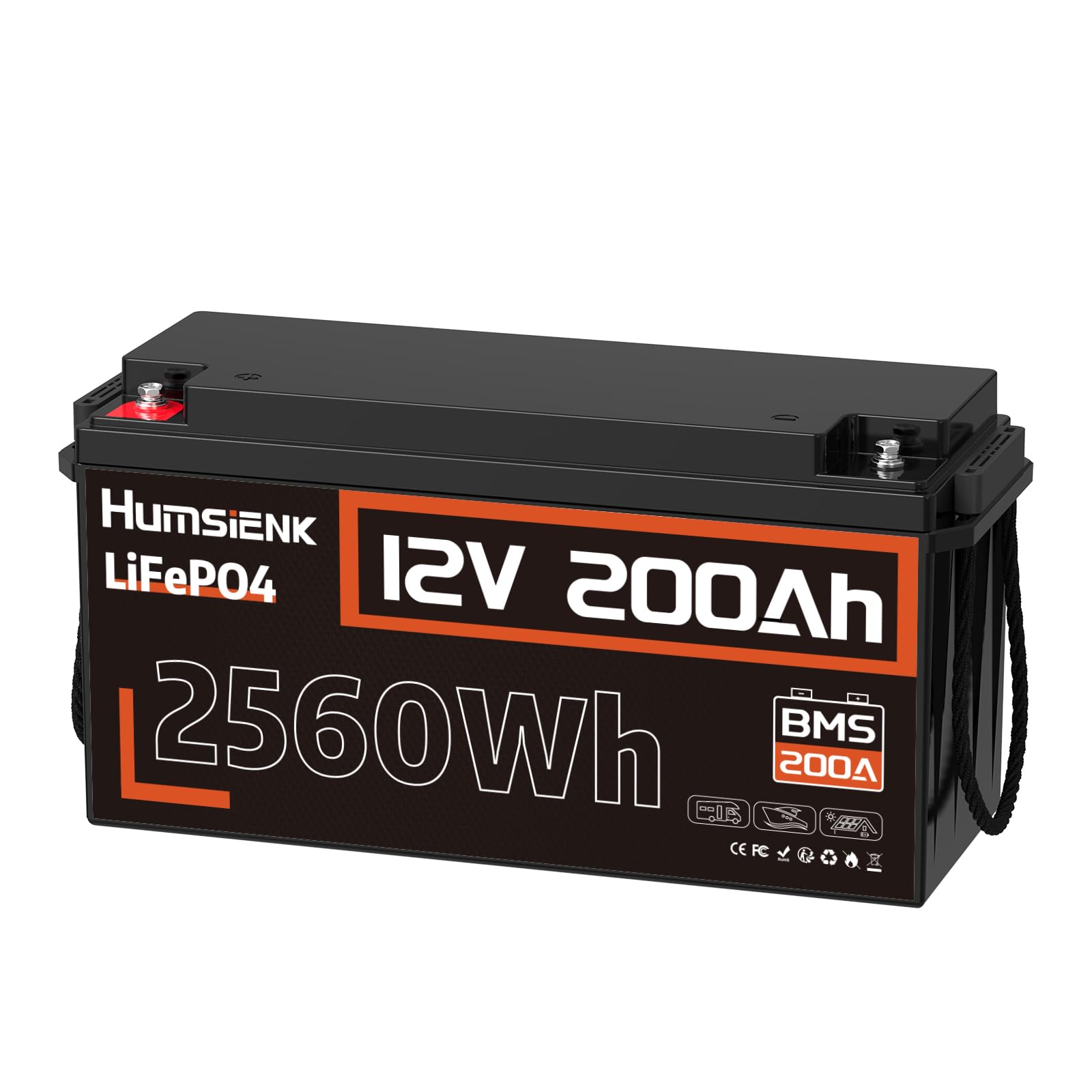 12V 200Ah LiFePO4 Lithium Batterie 1 Pack, bis zu 20000 Zyklen, eingebautes 200A BMS, Schutz vor niedrigen Temperaturen, 10 Jahre Lebensdauer, perfekt für Wohnmobil/Camping im Freien von Generisch