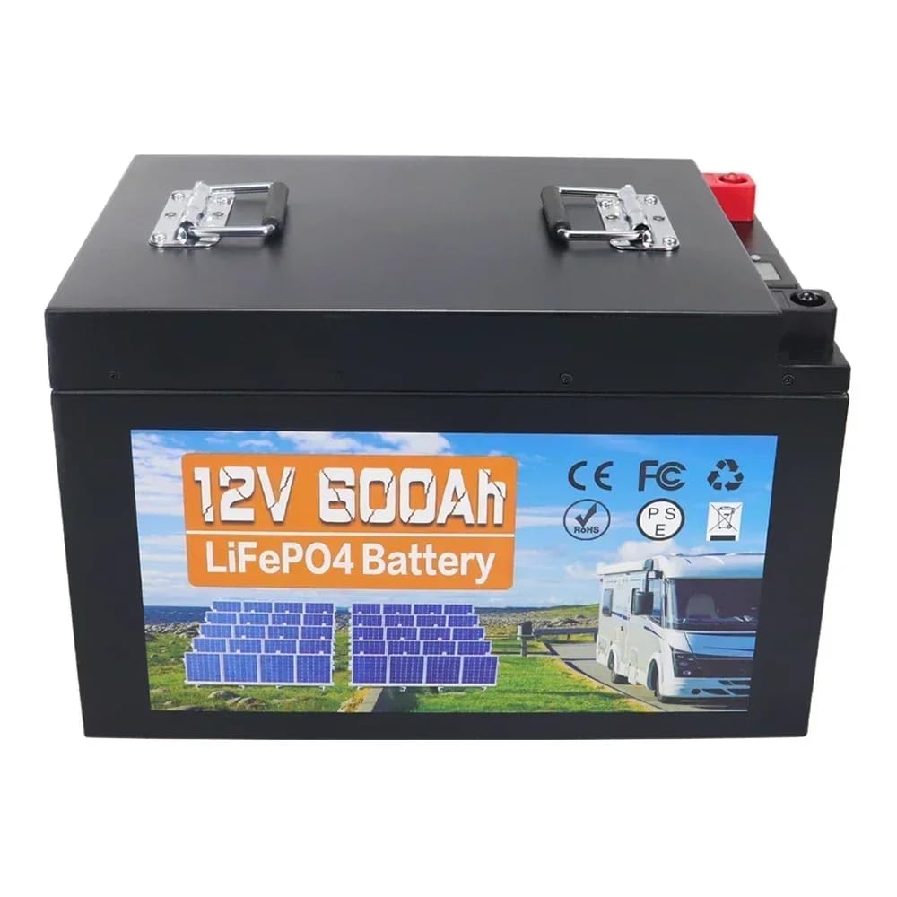 12V 600Ah LiFePO4 Batterie, 7680Wh Lithium Akku mit 100A BMS, Max. 15000 Zyklen Ladezyklen, Unterstützung in Serie/Parallelschaltung, Perfekter Ersatz für Blei-Säure für Wohnmobile, Solaranlage von Generisch