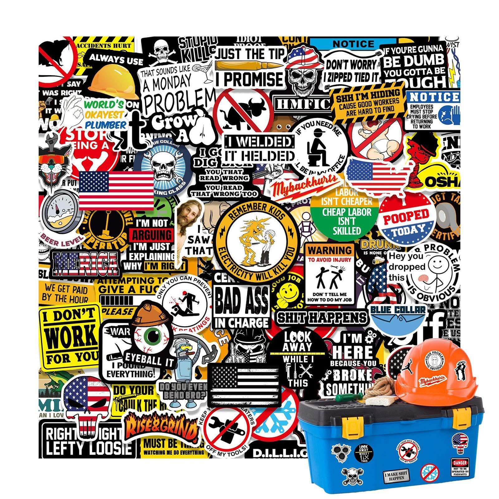 150 Stück Schutzhelm Aufkleber, Lustige Helm Warn Aufkleber, Protective Helmet Stickers, Blaue Kragen Sticker Set, Schutzhelm Aufkleber Und Aufkleber Hard Hat Stickers Pack Dirty Für Mechaniker von Generisch