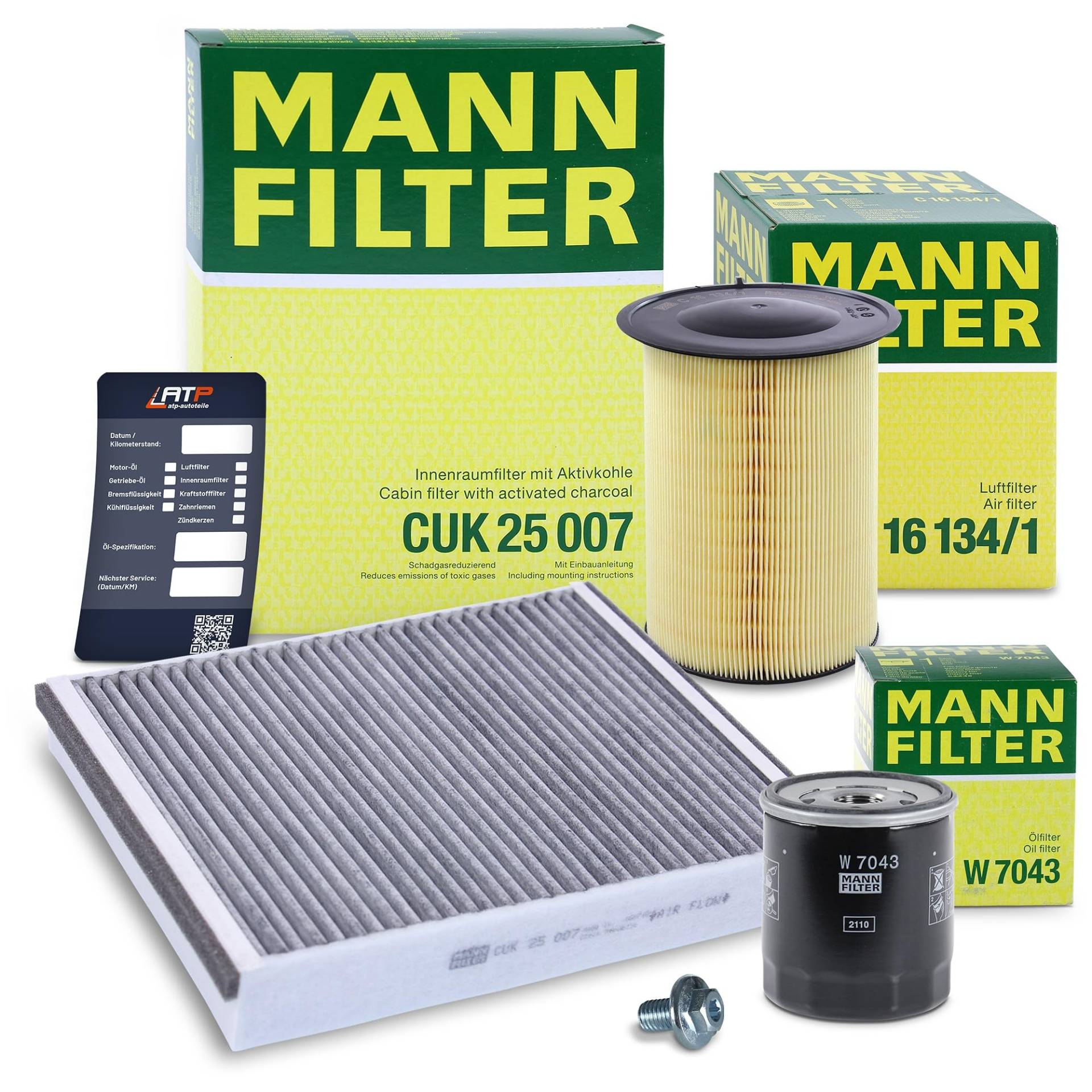 MANN-FILTER Inspektionspaket Filterset 1x Ölfilter, 1x Innenraumfilter (Aktivkohle), 1x Luftfilter, 1x BESTPRICE Ölablassschraube mit Dichtring, von Generisch